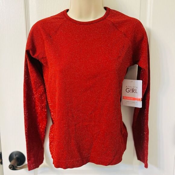 NWT Athleta Girl Red Power Up Shimmer Top! - Picture 6 of 8